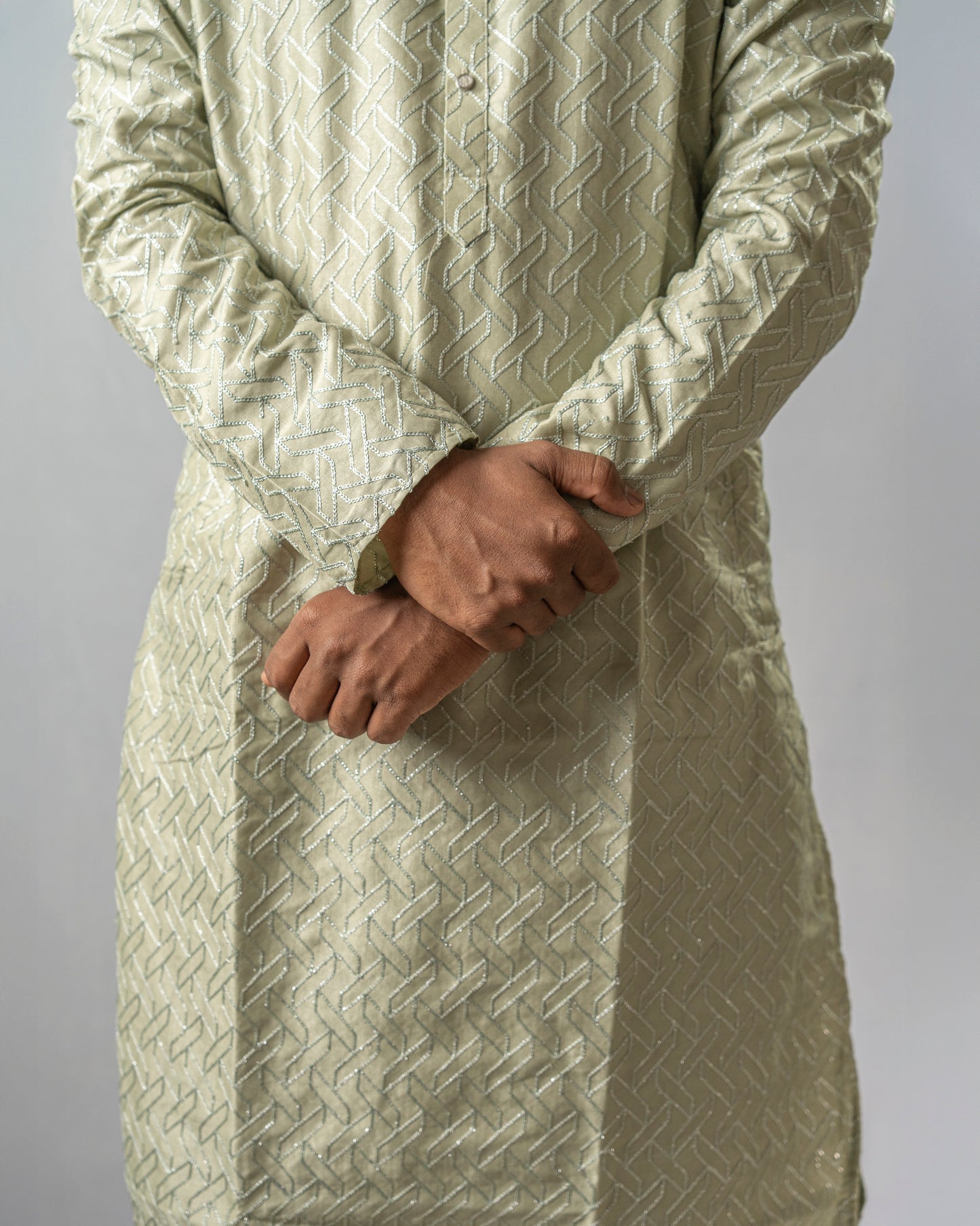 Sage Green Kurta with Subtle Silver Embroidery | Kurta set