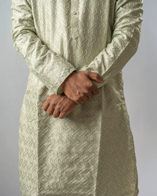 Sage Green Kurta with Subtle Silver Embroidery | Kurta set