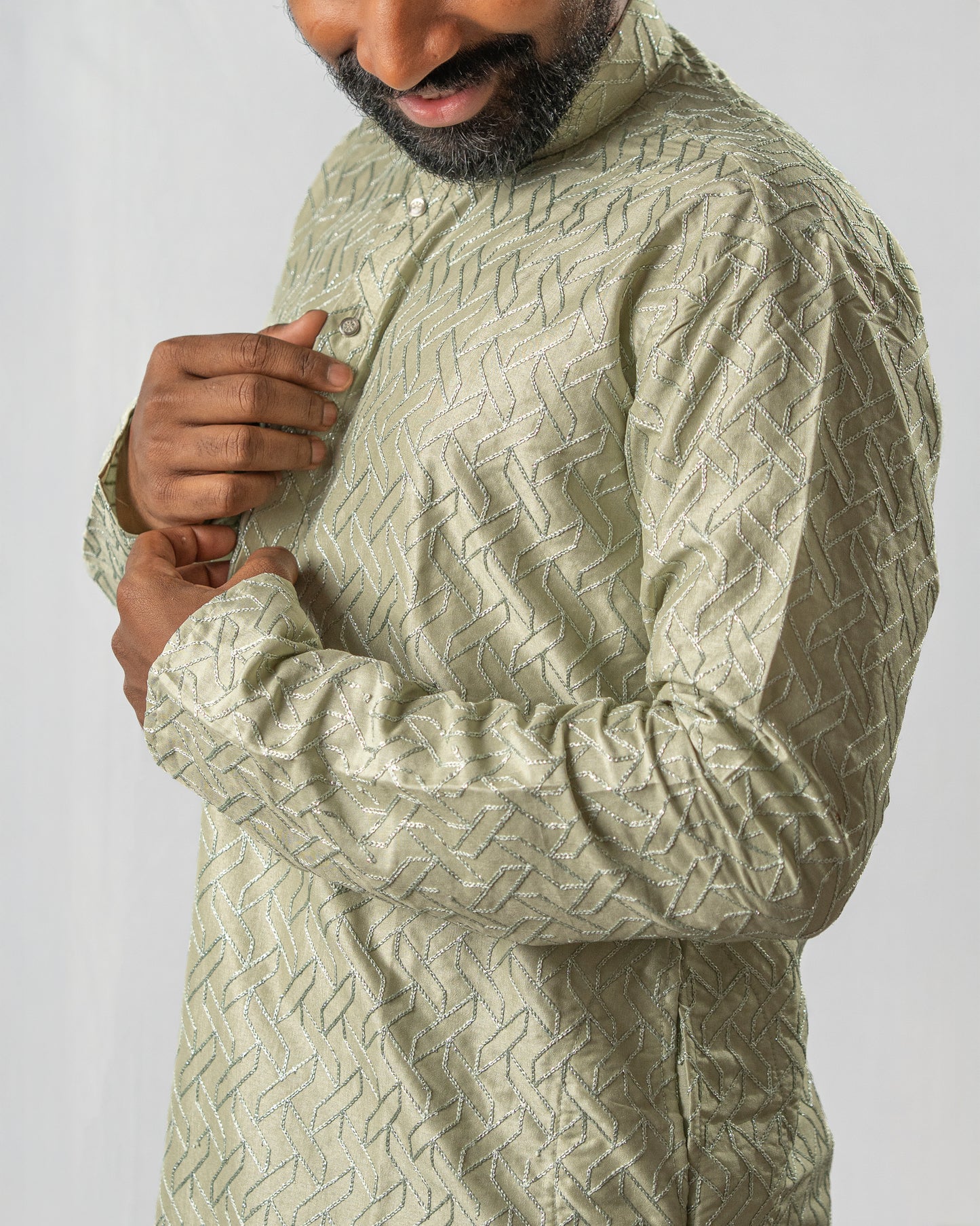 Sage Green Kurta with Subtle Silver Embroidery | Kurta set