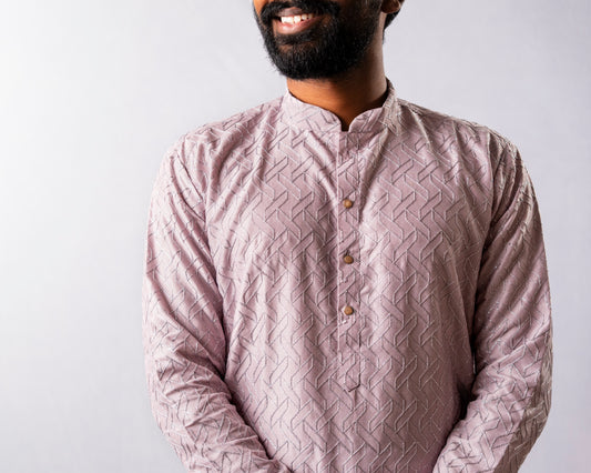 Blush Pink Elegance Kurta with Subtle Silver Embroidery | Kurta set