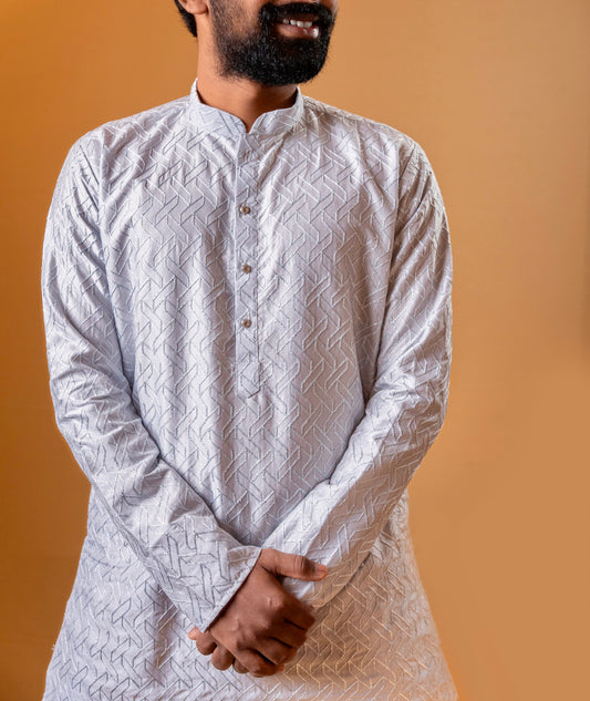 Ice Blue Kurta with Subtle Silver Embroidery | Kurta set